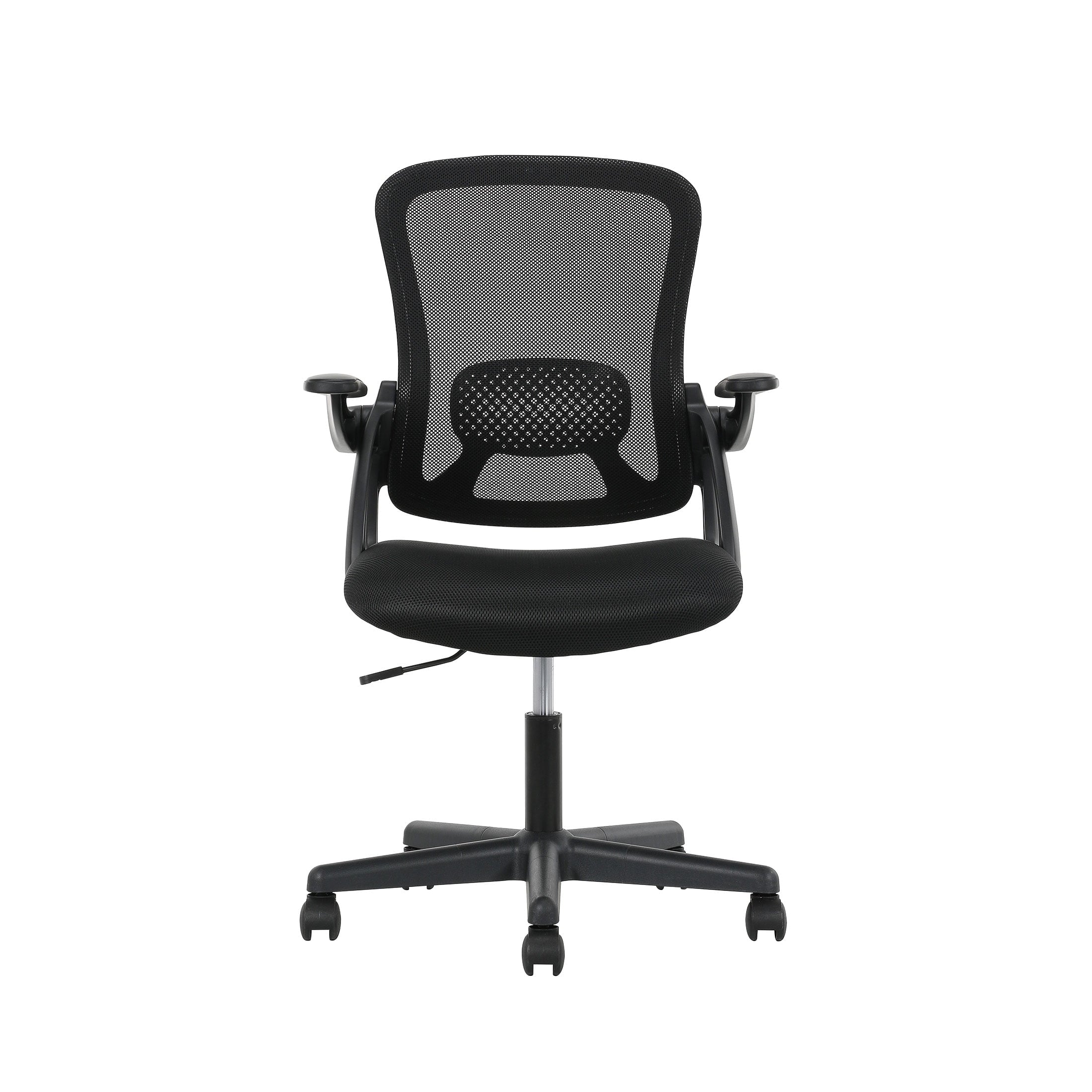 Mainstays Ergonomic Mesh Back Office Chair with Flip Up Arms for Adults, Black Fabric, 275lb
