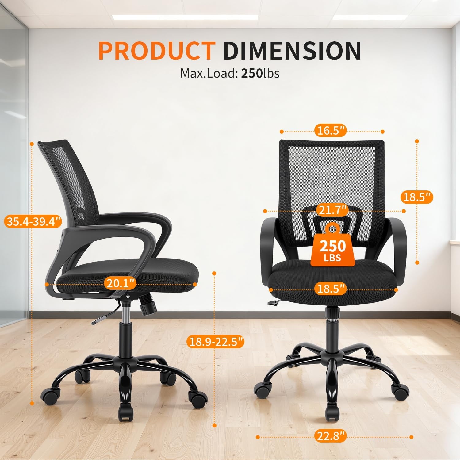 BestOffice Ergonomic Office Chair, Lumbar Support, Adjustable Height with Armrests for Adults(Black)