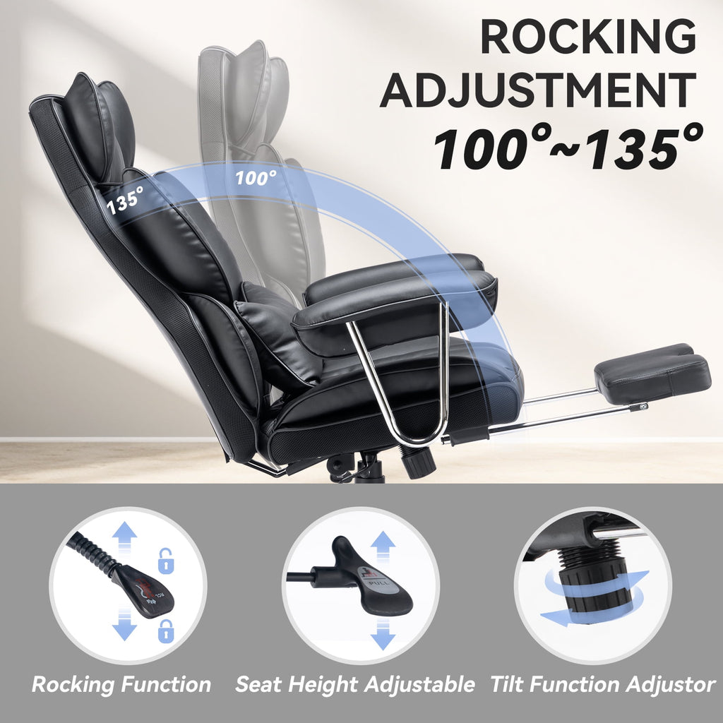 ATMILD 400 lbs Big and Tall Ergonomic PU Leather Office Chair with Footrest, Black