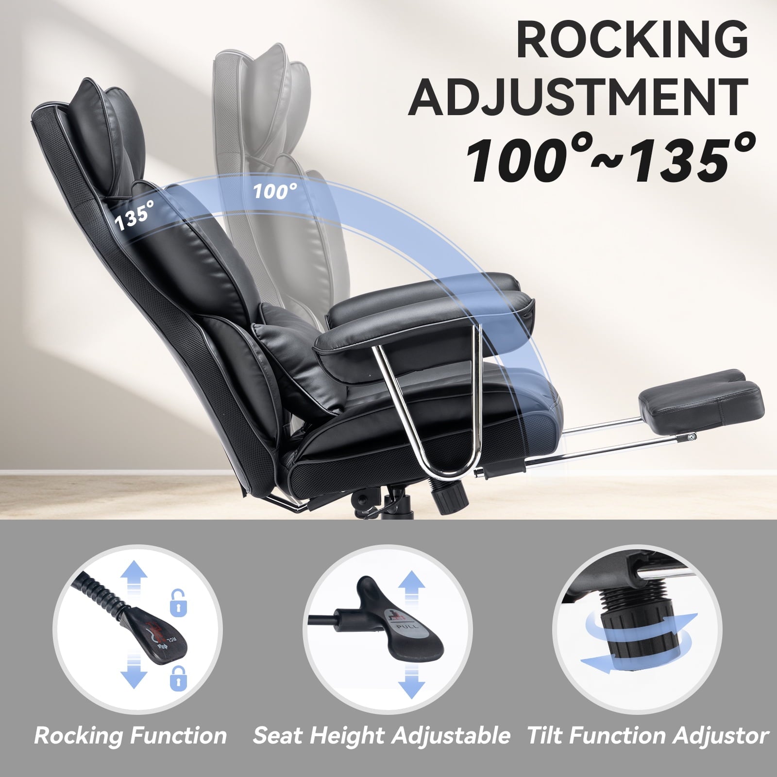 ATMILD 400 lbs Big and Tall Ergonomic PU Leather Office Chair with Footrest, Black