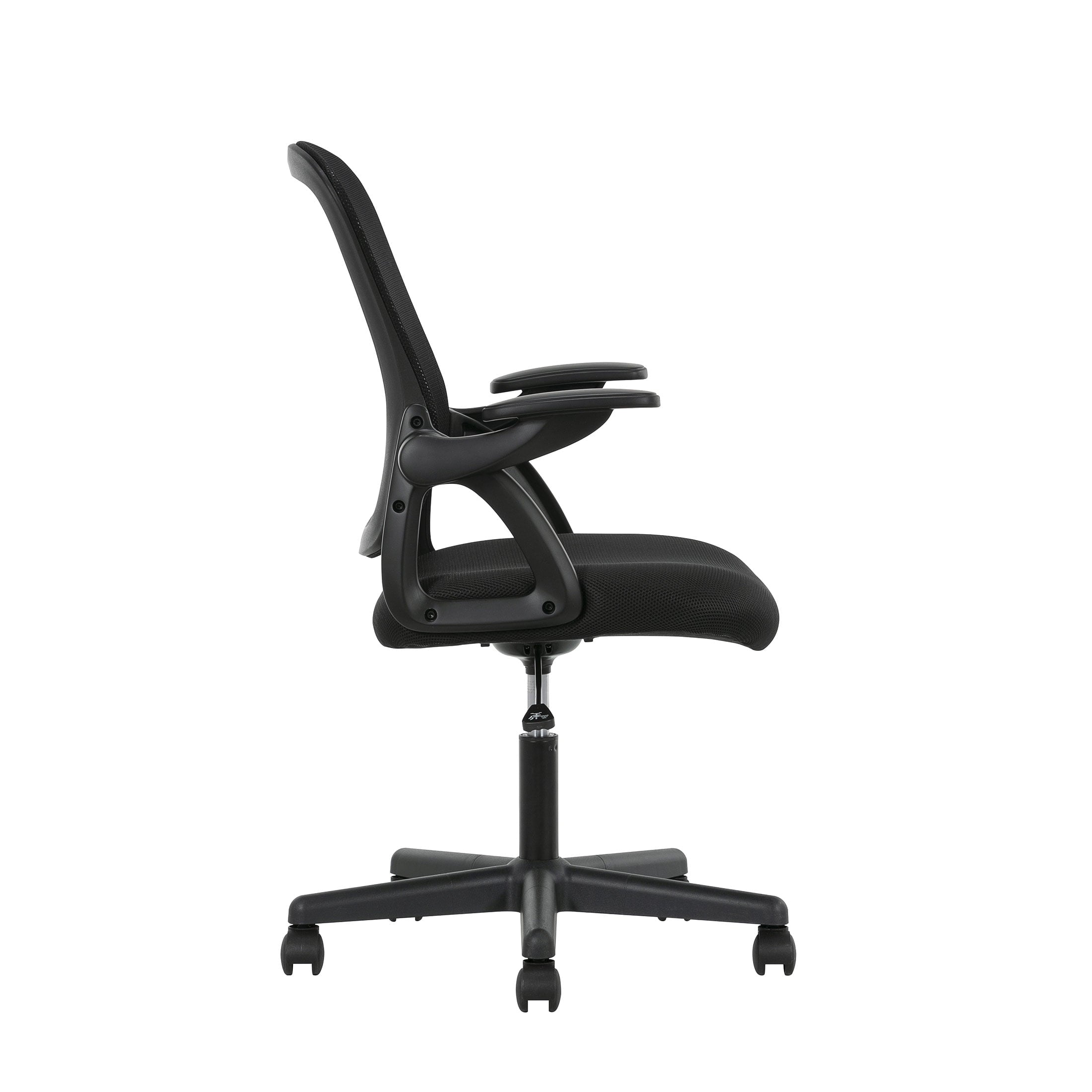 Mainstays Ergonomic Mesh Back Office Chair with Flip Up Arms for Adults, Black Fabric, 275lb