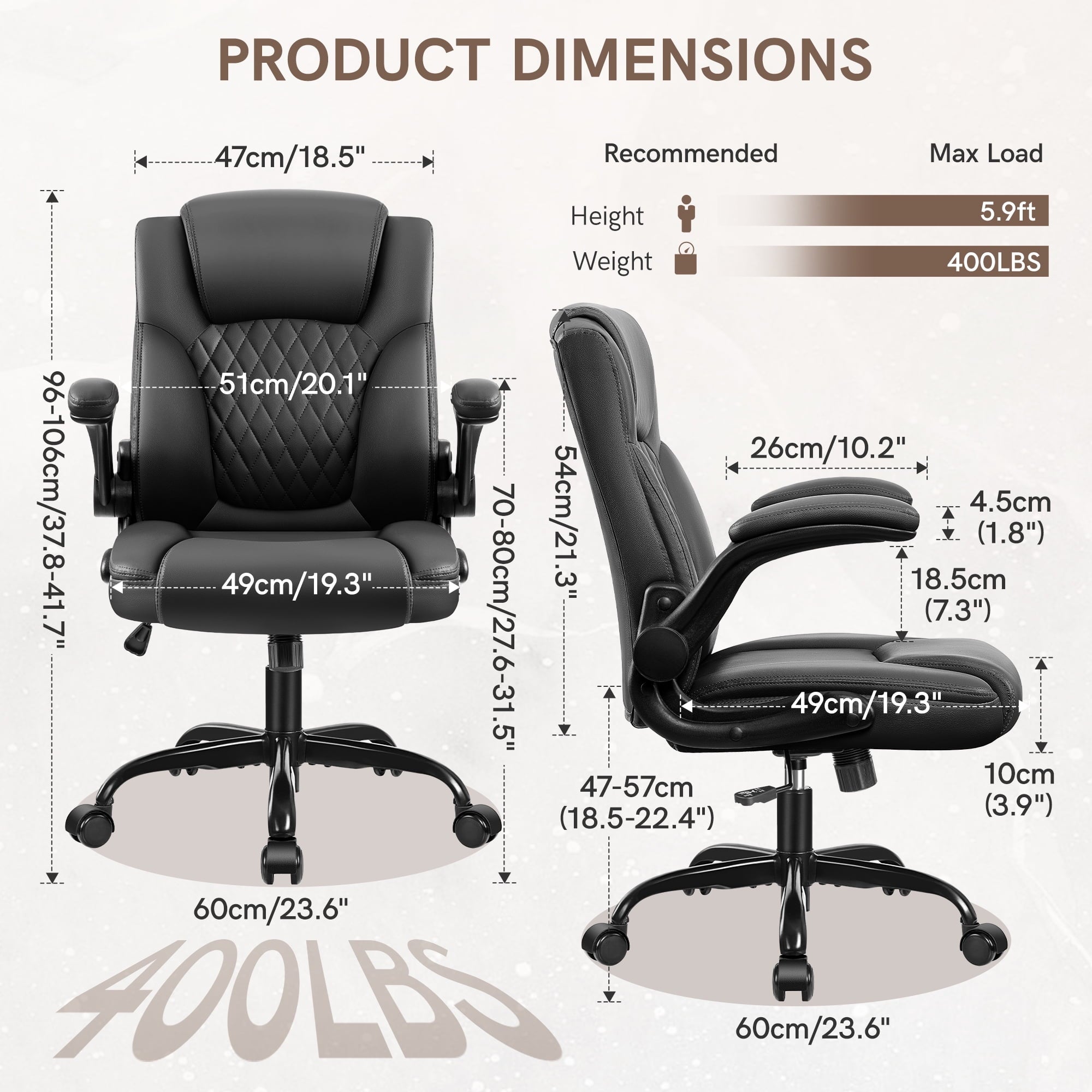 COOLHUT Leather Office Chair, Big and Tall Office Chair 400LBS Wide Seat Ergonomic Computer Desk Chair High Back Executive Leather Chair Adjustable Task Chair Lumbar Back with 8-Year Warranty, Black