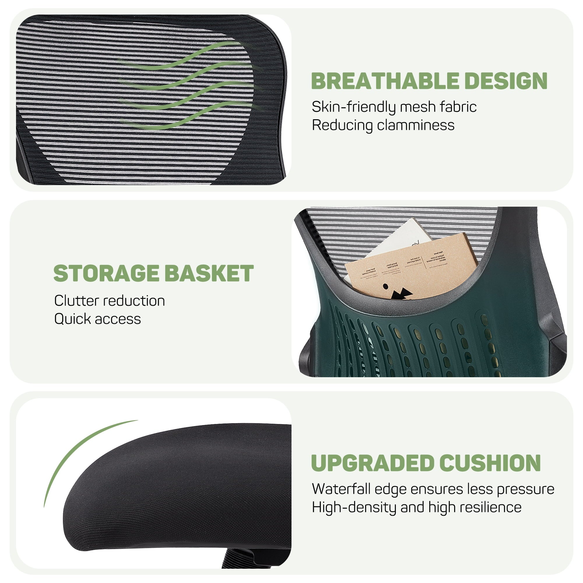 Casabay Ergonomic Office Chair, High-Back Mesh Desk Chairs with Flip-up Armrest Adjustable Headrests, Comfortable Lumbar Support, for Home, Work, Study