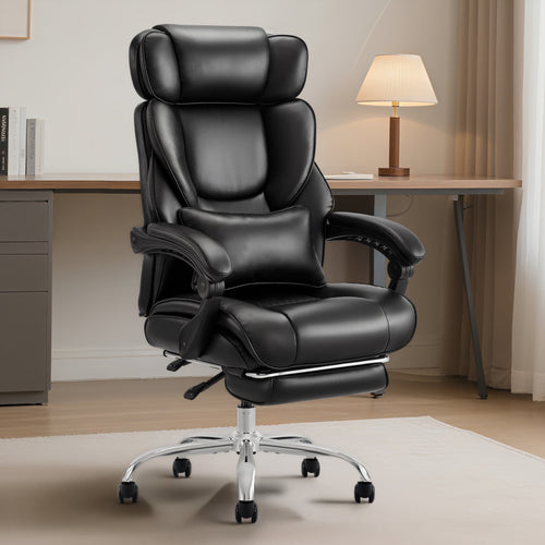 AFO Ergonomic Office Chair with Retractable Footrest and Removable Lumbar Pillow,High Back Reclining Executive Desk Chair,Black