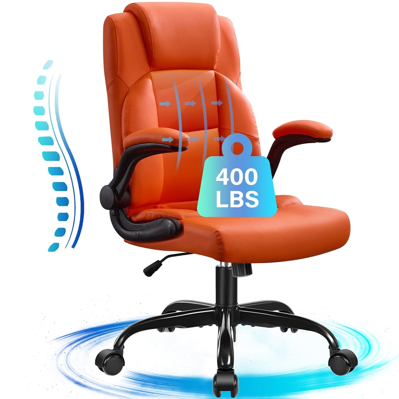 JONPONY Big and Tall Office Chair 400LBS Wide Seat Ergonomic Computer Desk Chair High Back Executive Leather Chair Adjustable Task Chair Lumbar Back Support 8 Hours Heavy Duty Design,9189,Black