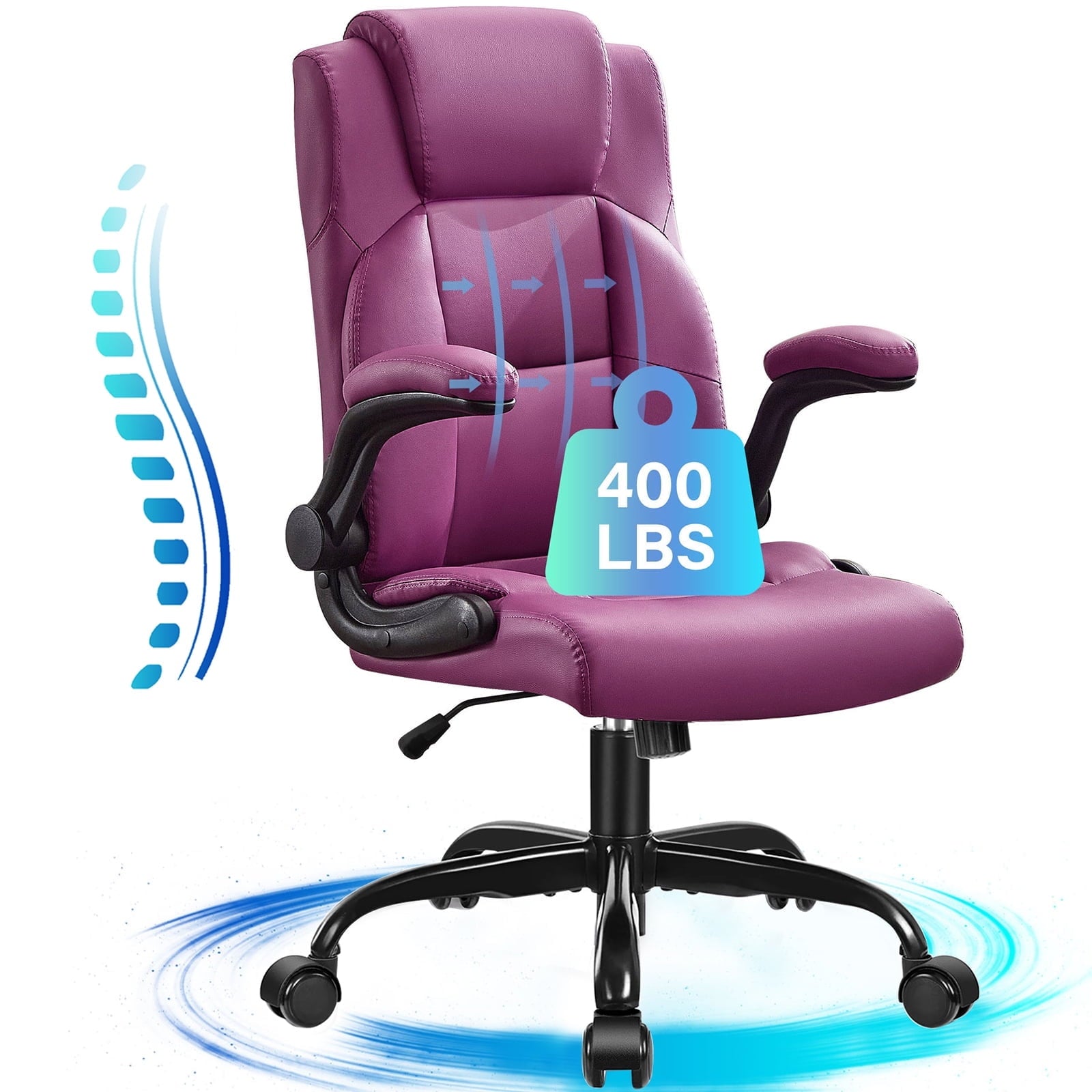 JONPONY Big and Tall Office Chair 400LBS Wide Seat Ergonomic Computer Desk Chair High Back Executive Leather Chair Adjustable Task Chair Lumbar Back Support 8 Hours Heavy Duty Design,9189,Black