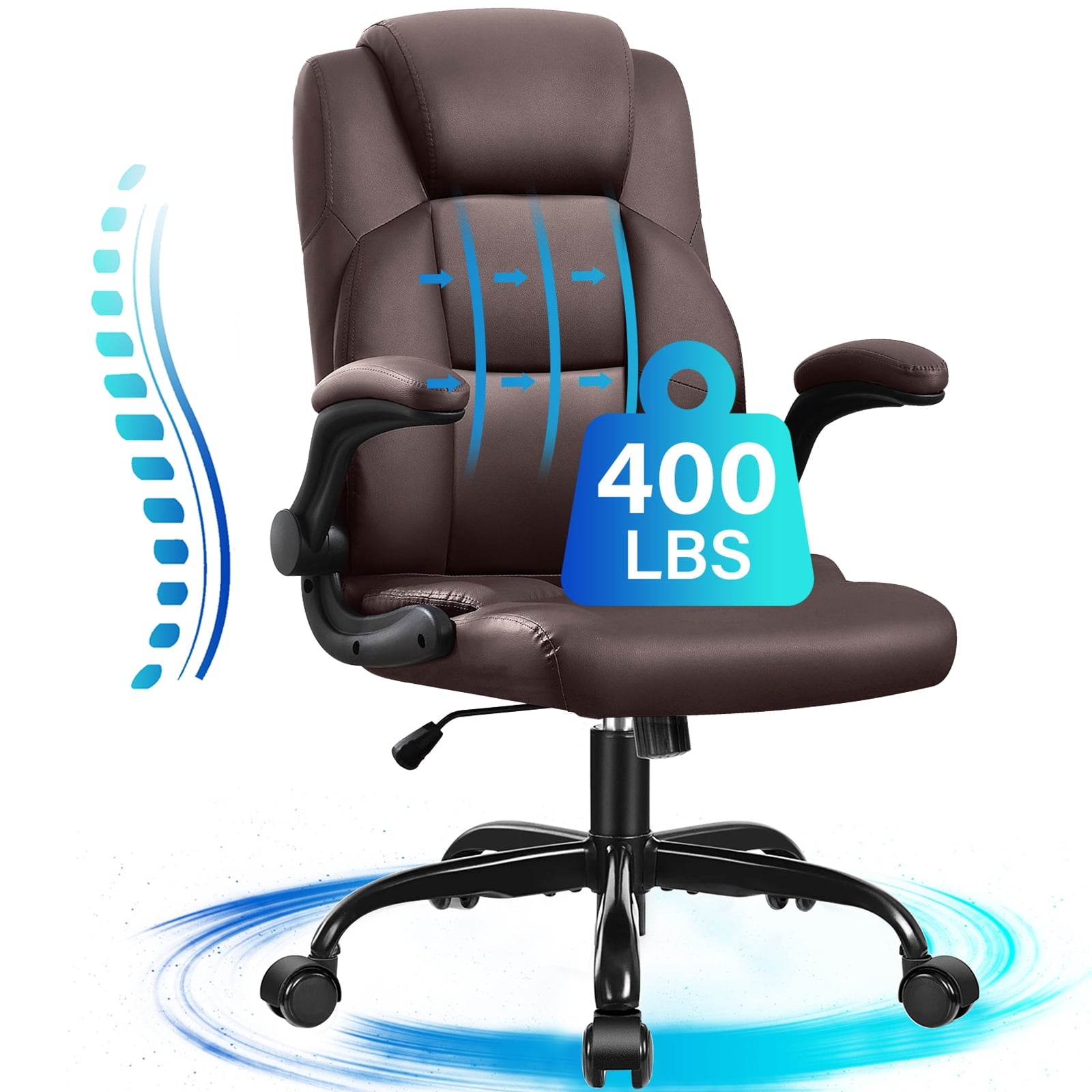 JONPONY Big and Tall Office Chair 400LBS Wide Seat Ergonomic Computer Desk Chair High Back Executive Leather Chair Adjustable Task Chair Lumbar Back Support 8 Hours Heavy Duty Design,9189,Black