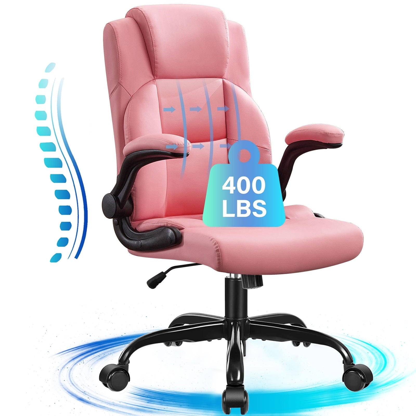 JONPONY Big and Tall Office Chair 400LBS Wide Seat Ergonomic Computer Desk Chair High Back Executive Leather Chair Adjustable Task Chair Lumbar Back Support 8 Hours Heavy Duty Design,9189,Black