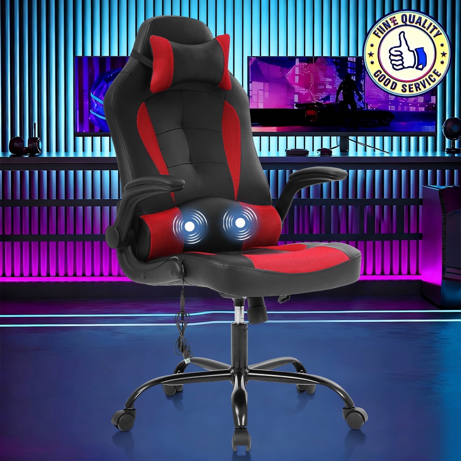 NiamVelo Leather Gaming Chair Ergonomic Video Game Chairs with Flip up Arms, Adjustable Rolling Swivel Chair for Adult Teen, White