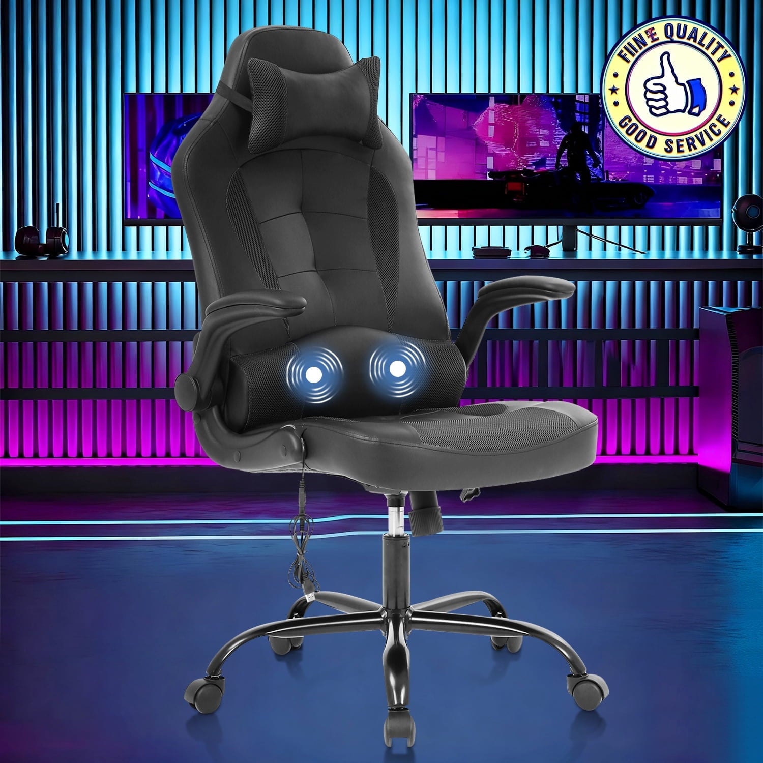 NiamVelo Leather Gaming Chair Ergonomic Video Game Chairs with Flip up Arms, Adjustable Rolling Swivel Chair for Adult Teen, White