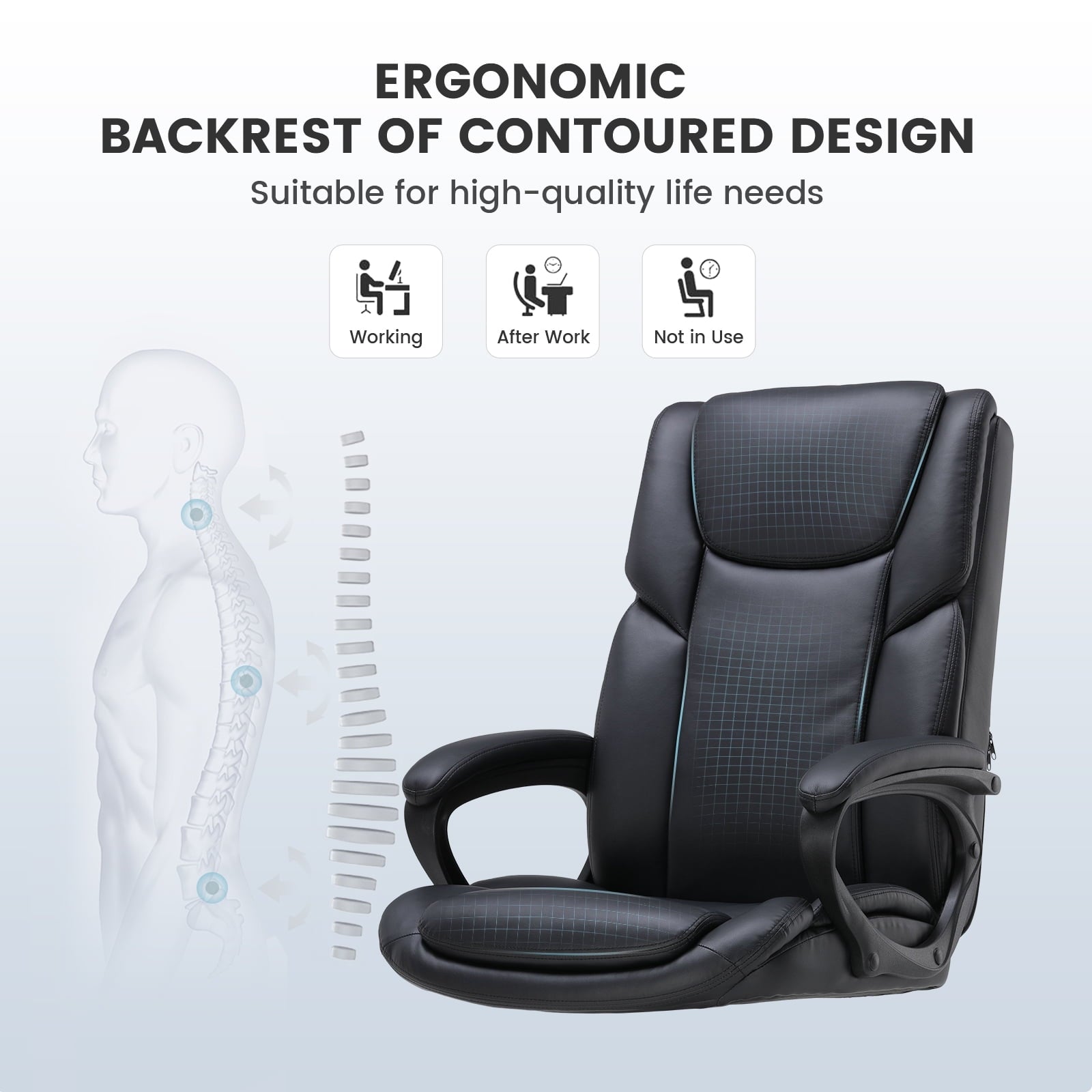 Mainstays Executive Ergonomic High Back Leather Home Office Desk Chair, Black