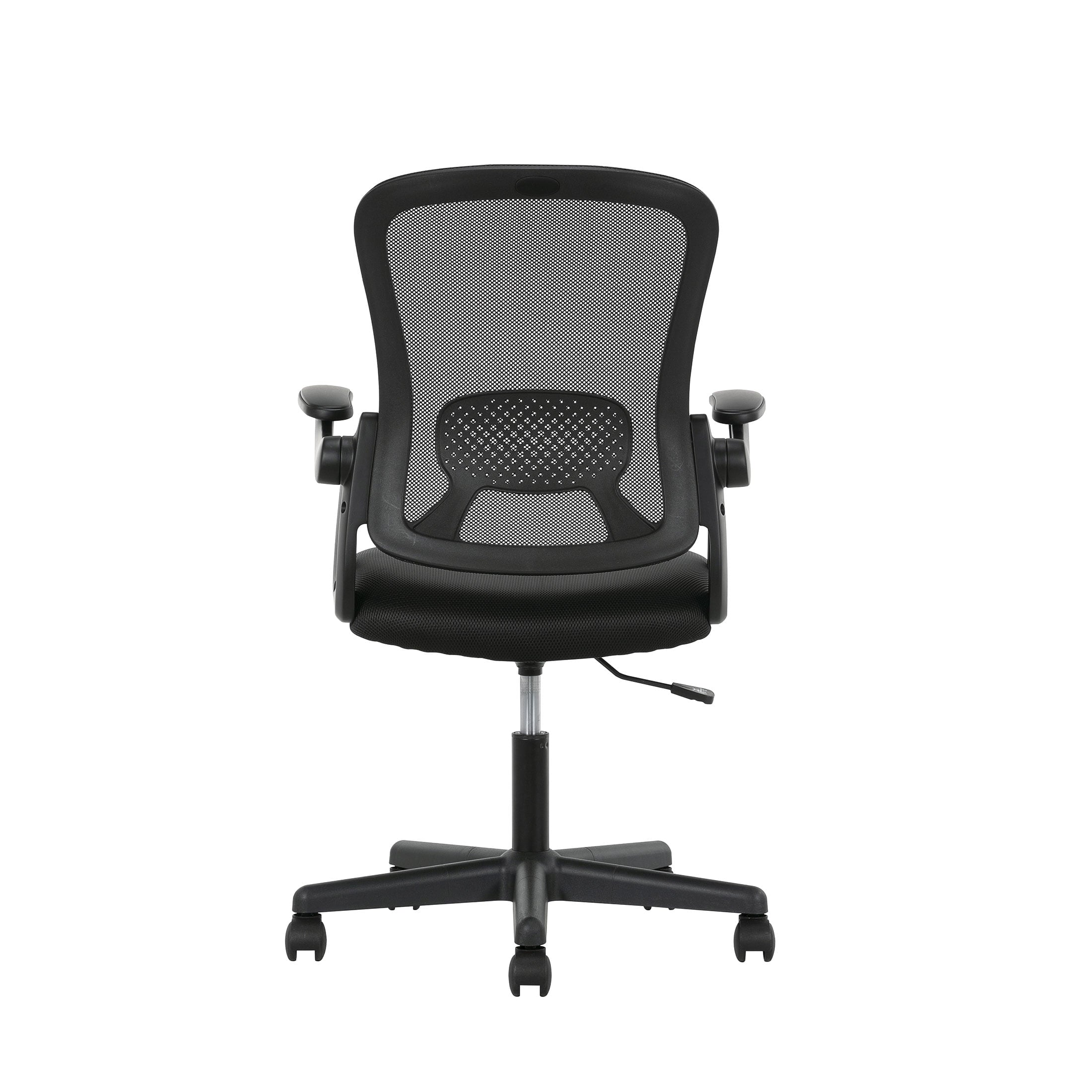 Mainstays Ergonomic Mesh Back Office Chair with Flip Up Arms for Adults, Black Fabric, 275lb