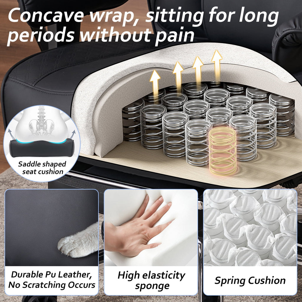 ATMILD High Back Ergonomic Office Chair Big and Tall Leather Executive Computer Desk Chair with Footrest, Black